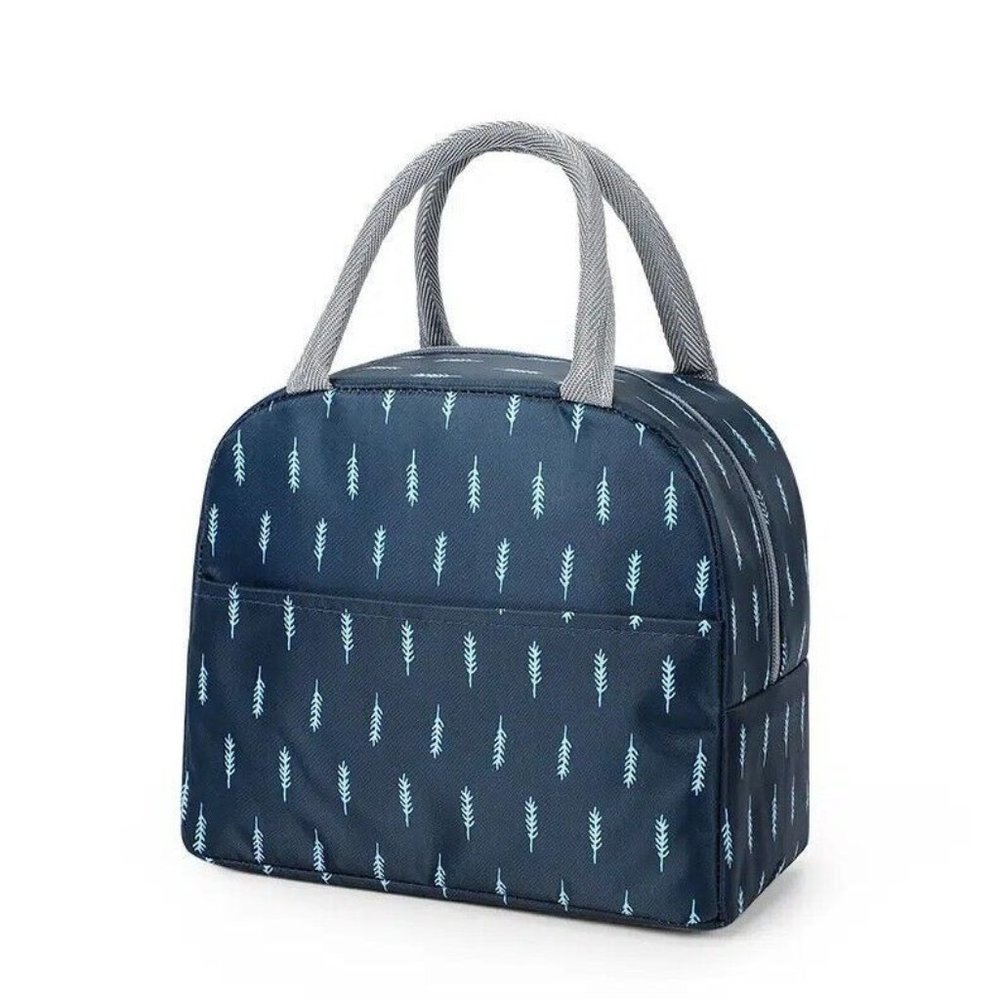 Insulated Zipper Lunch Bag Box Leakproof Adult Mens Womens Navy Blue Gray NEW